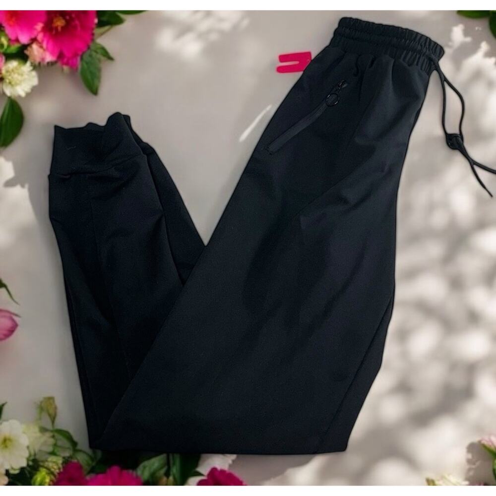 shosho Black Active Joggers Sz Small Stretch Activewear Pants Zippered Pockets